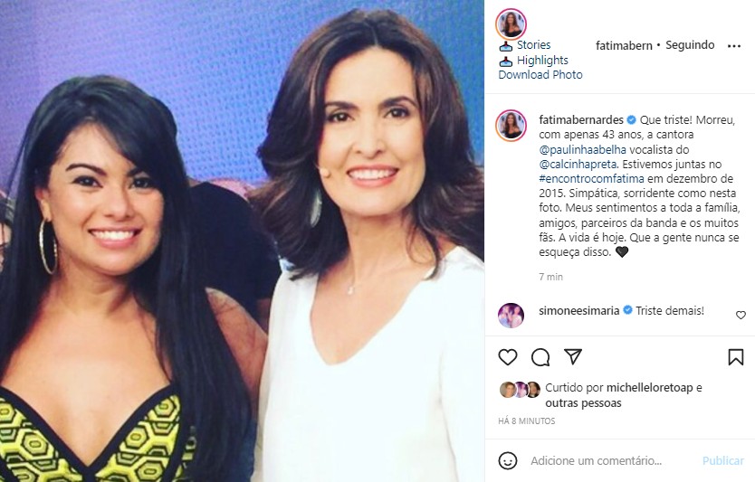 Fátima Bernardes: adeus a Paulinha Abelha (Foto: Reprodução Instagram)