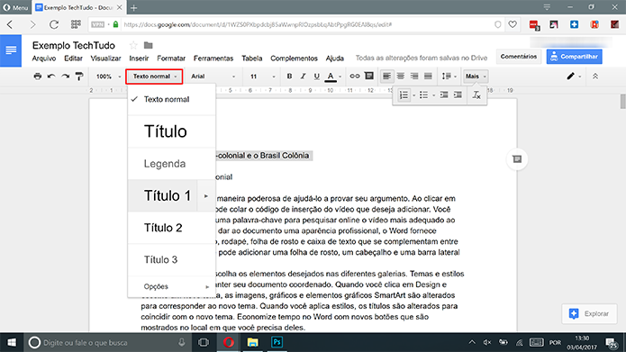 Google Docs tem atalho para aplicar formatação de título ao documento (Foto: Reprodução/Elson de Souza)