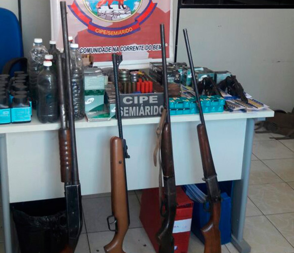 Armas e munição estavam escondidas em quintal de comércio de suspeito (Foto: Divulgação/SSP-BA)