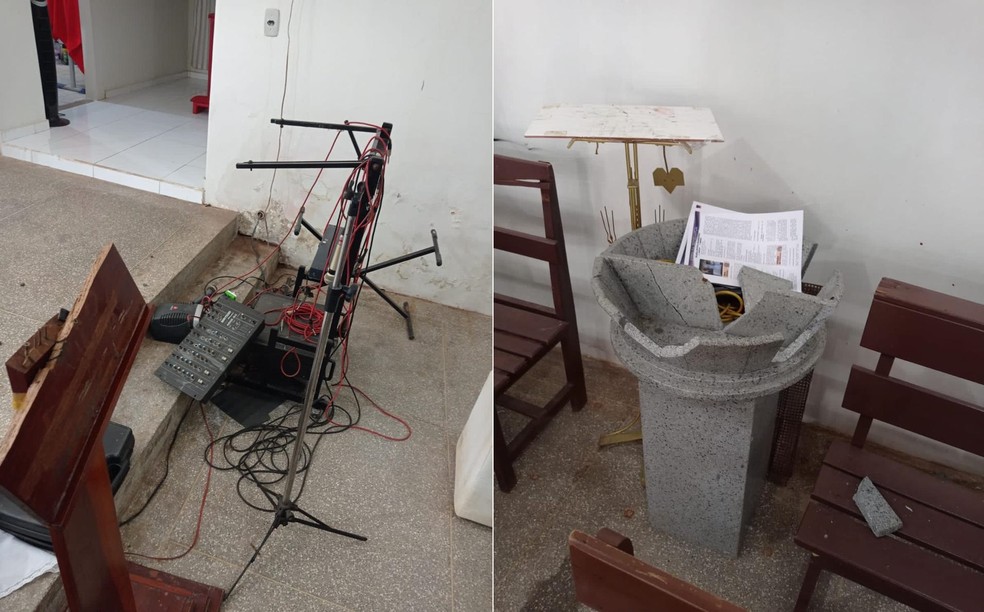 Homem é preso após invadir igreja, destruir imagens de santos e esfaquear tio em Barreiras do Piauí — Foto: Polícia Militar