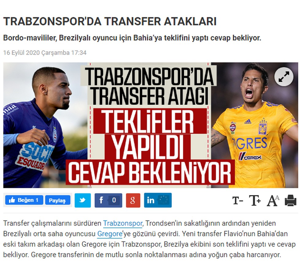 Veículos turcos apontam esforços do Trabzonspor em contratar Gregore — Foto: Reprodução