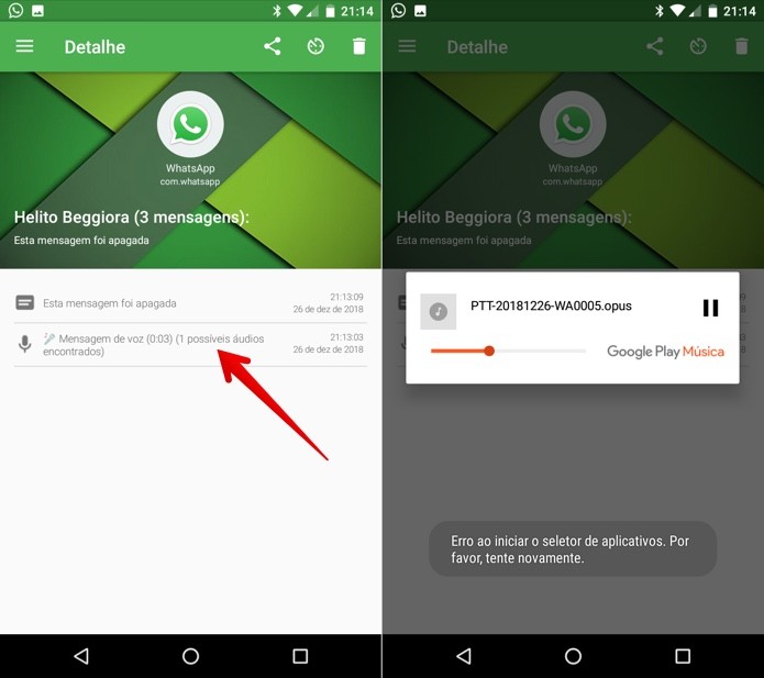 App Notification History permite ler e ouvir mensagens apagadas do WhatsApp — Foto: Reprodução/Helito Beggiora