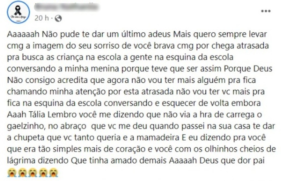 Amiga de despede de grávida de 24 anos que morreu em acidente em Taquarituba  — Foto: Facebook/ Reprodução 