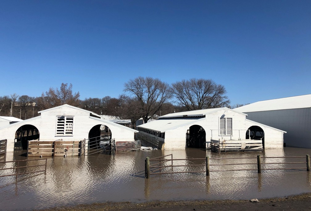 Fazendas inundadas em enchente no estado do Nebraska, nos EUA — Foto: Humeyra Pamuk/Reuters
