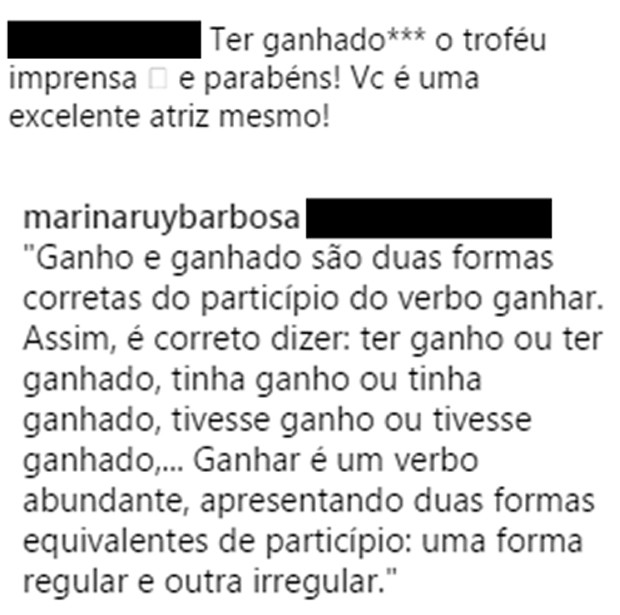 Resposta de Marina Ruy Barbosa (Foto: Reprodução/Instagram)