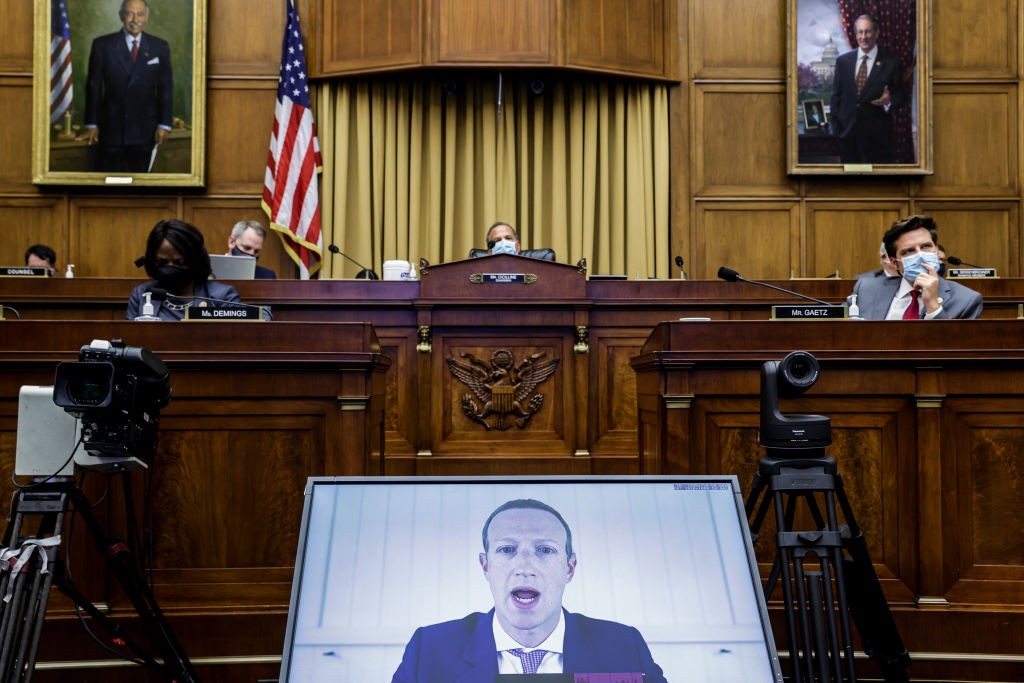 WASHINGTON, DC - JULY 29: Facebook CEO Mark Zuckerberg speaks via video conference during the House Judiciary Subcommittee on Antitrust, Commercial and Administrative Law hearing on Online Platforms and Market Power in the Rayburn House office Building, J (Foto: Getty Images)