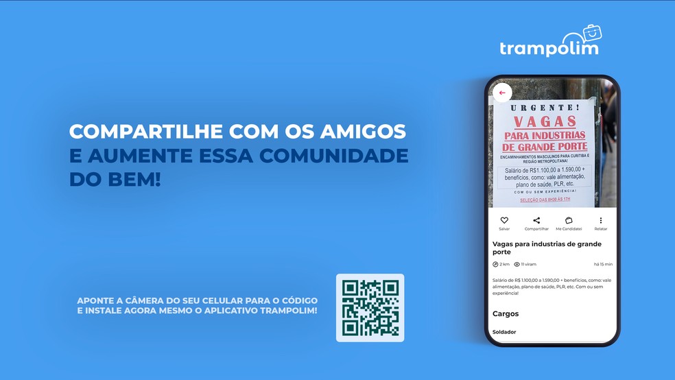 Aplicativo sugere que usuários tirem foto de vagas de emprego espalhadas em cartazes pelas ruas — Foto: Reprodução