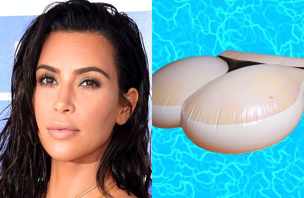 Kim Kardashian e boia inflável com formato de seu bumbum (Foto: Getty Images e Reprodução)