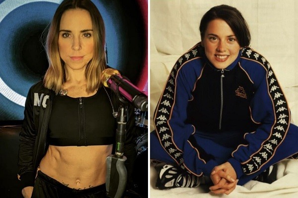 Mel C usando look esportivo em 2022 (esquerda), e durante o auge das Spice Girls, nos anos 1990 (Foto: Instagram)