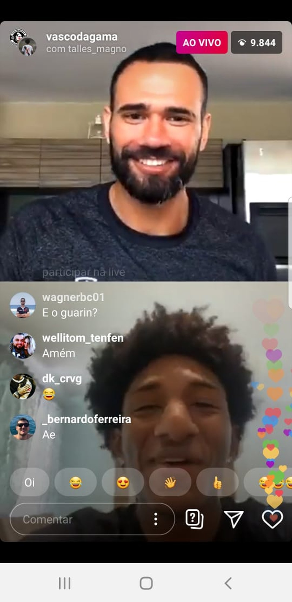 Castan e Talles conversam em transmissão ao vivo no Instagram do Vasco — Foto: Reprodução