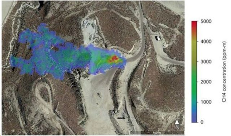 Uma pluma de metano detectada pela Nasa no verão de 2020 identificou uma linha de vazamento de gás na Califórnia. O operador conseguiu confirmar e reparar o vazamento — Foto: NASA/JPL-CALTECH
