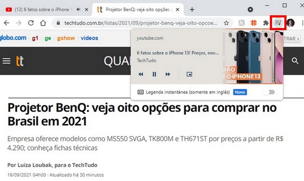 Chrome tem reprodutor de música integrado ao navegador — Foto: Reprodução/Raquel Freire