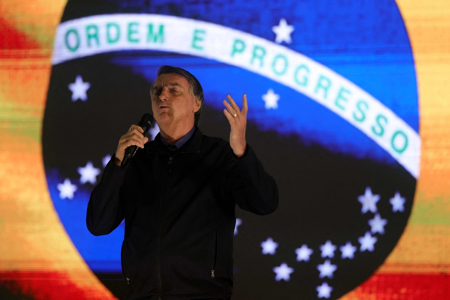 O presidente Jair Bolsonaro durante evento de sua campanha em Novo Hamburgo, no Rio Grande do Sul