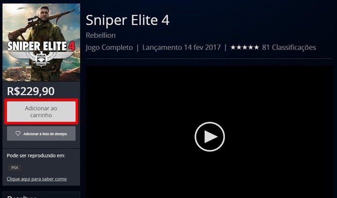 Compra de Sniper Elite 4 pode ser feita com diferentes formas de pagamento (Foto: Reprodução/Felipe Demartini)
