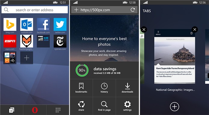 Opera Mini ganhou nova interface e funcionalidades em atualiza??o recente (Foto: Divulga??o/Windows Phone Store)
