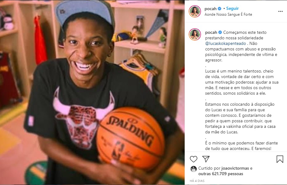 Perfil de Pocah no Instagram manifesta apoio a Lucas Penteado, seu oponente no jogo (Foto: Reprodução/Instagram)
