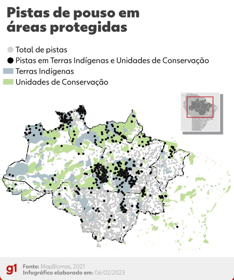 Pistas de pouso em áreas protegidas — Foto: MapBiomas/Arte g1