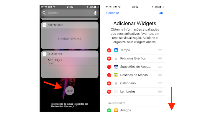 Tela de gerenciamento de widgets do iOS 10 no iPhone (Foto: Reprodução/Marvin Costa)