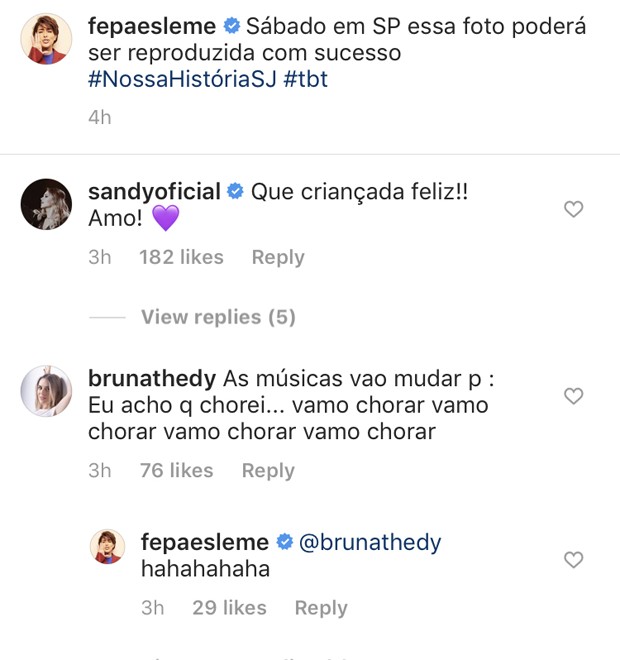 Sandy e Bruna Thedy comentam foto de Fernanda Paes Leme (Foto: Reprodução Instagram)