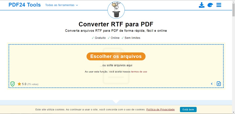 PDF24 Tools é conversor gratuito e seguro para transformar RTF em PDF — Foto: Reprodução/Luiza Loubak