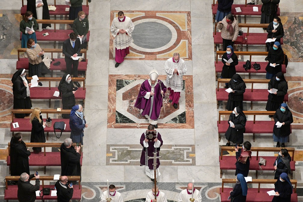 Imagem da Quarta-feira de Cinzas no Vaticano, em 17 de fevereiro de 2021 — Foto: Divulgação/Vaticano/Via Reuters