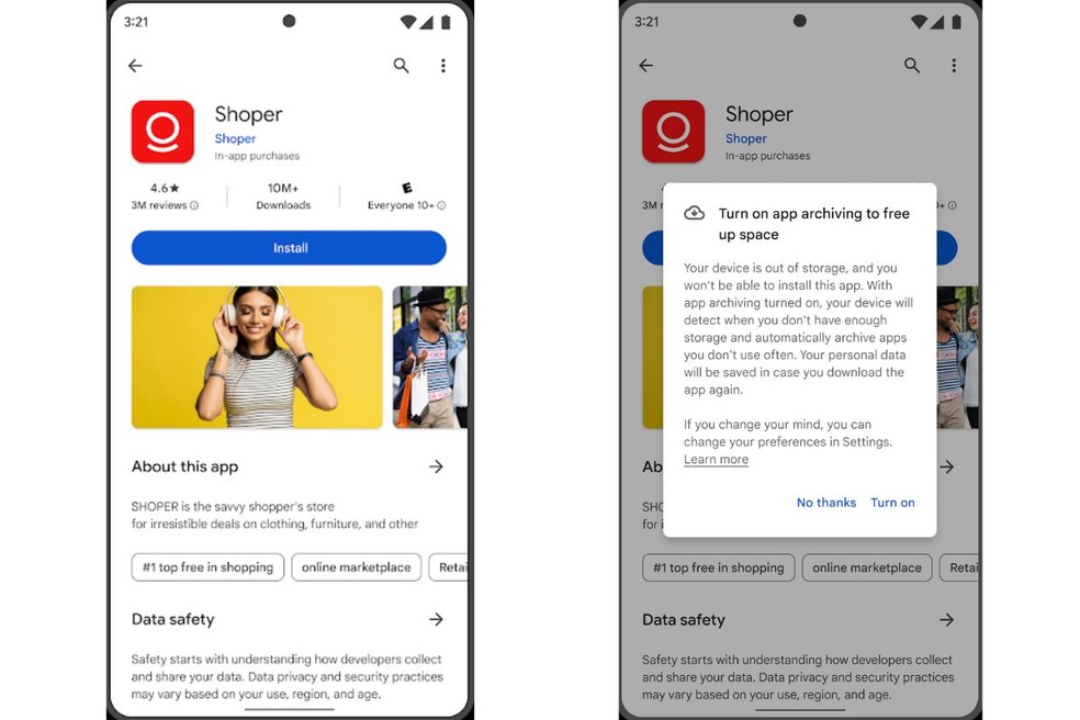 Android sugere permissão para detectar aplicativos pouco usados e arquivá-los automaticamente — Foto: Divulgação/Android