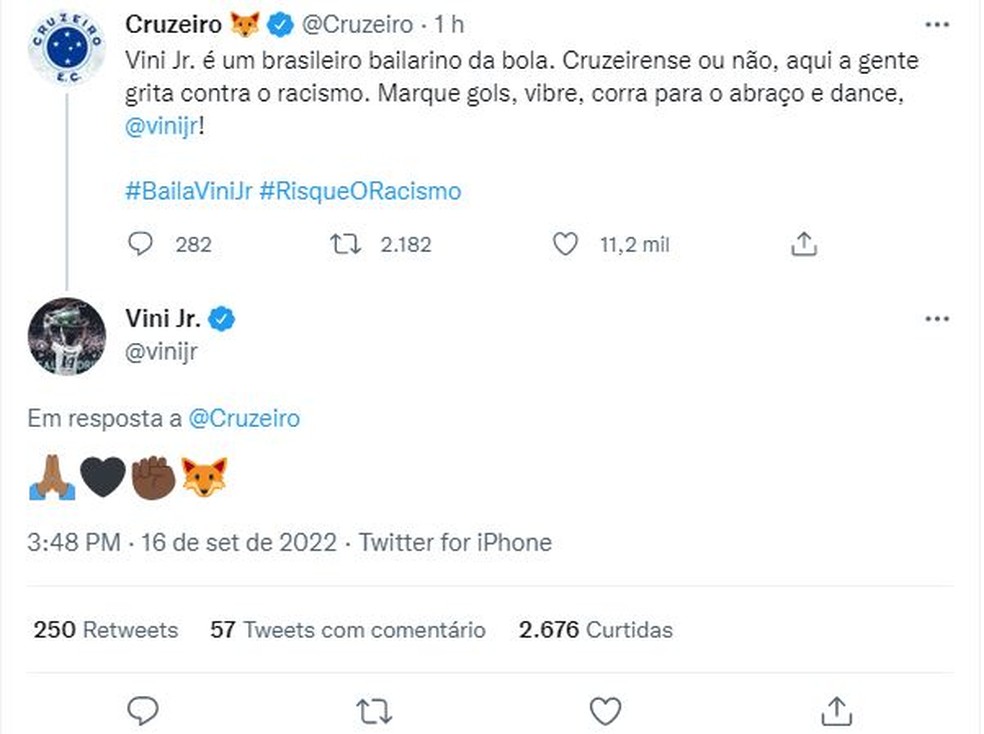 Vini Jr Cruzeiro — Foto: Reprodução / Twitter