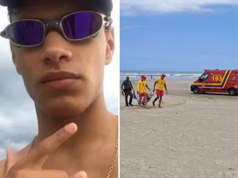 Jovem foi encontrado morto após desaparecer no mar em Praia Grande, SP — Foto: Reprodução/PGnoAr