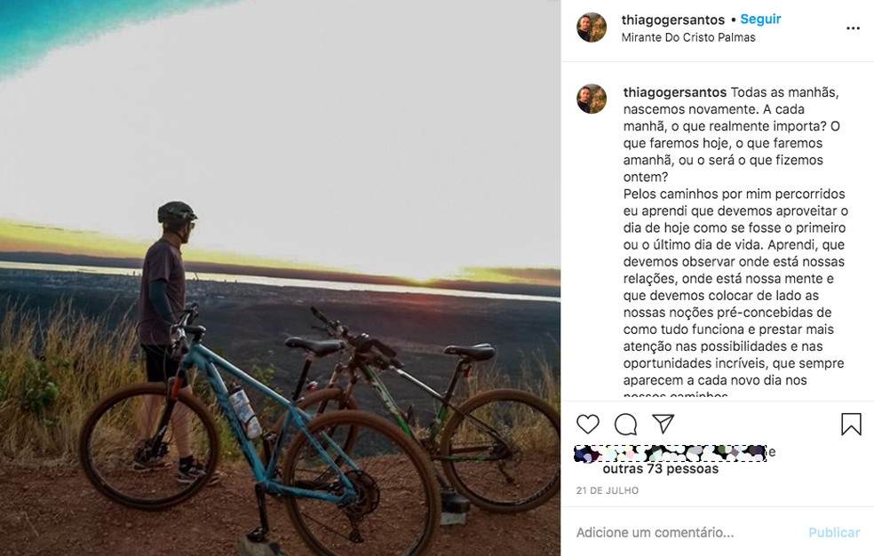 Ciclista publicou mensagem reflexiva dias antes de morrer atropelado na TO-010 — Foto: Reprodução/Instagram