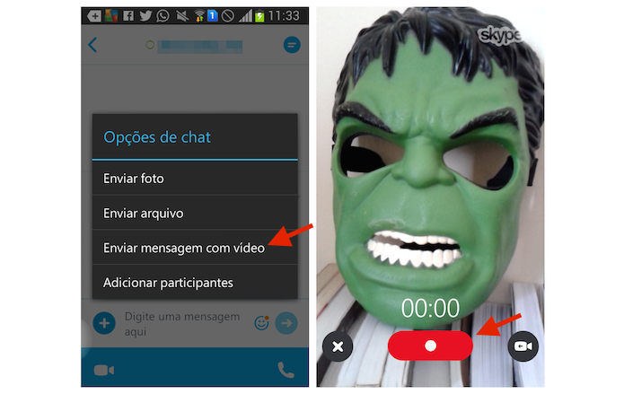 Iniciando a gravação de uma mensagem com vídeo do Skype para Android (Foto: Reprodução/Marvin Costa)