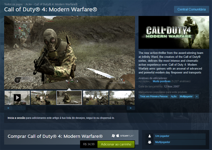 Página de Call of Duty Modern Warfare no Steam (Foto: Reprodução/André Mello)