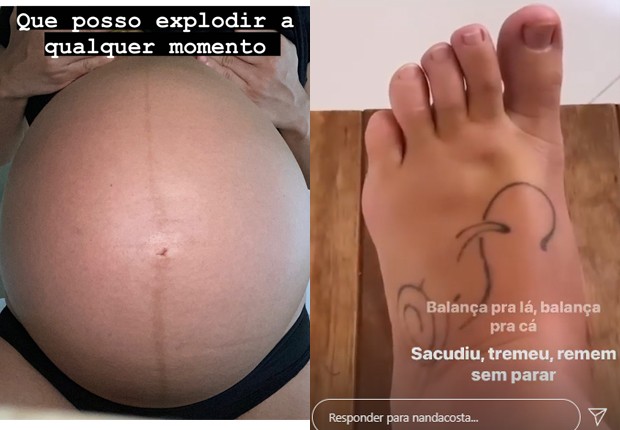 Nanda Costa mostra barrigão e pé inchado durante gravidez de gêmeas (Foto: Reprodução/Instagram)