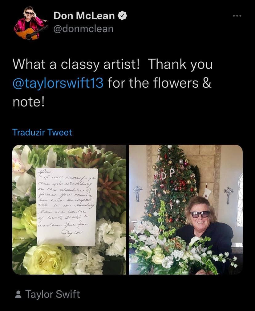 Don McLean mostra presente de Taylor Swift nas redes (Foto: Reprodução / Instagram)