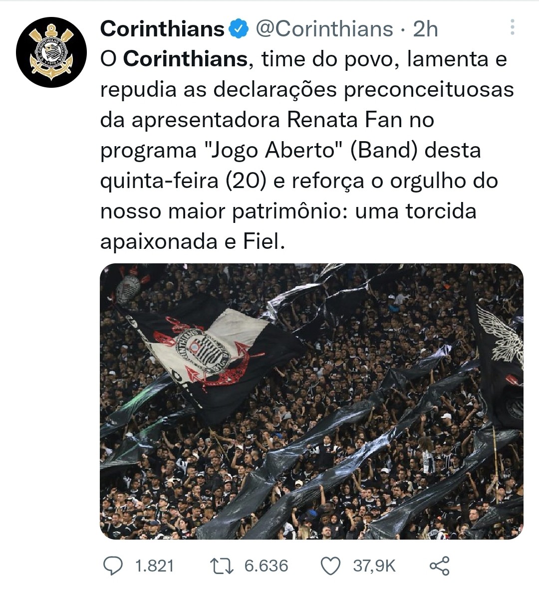 Corinthians após fala de Renata Fan sobre torcida (Foto: Reprodução/Twitter)