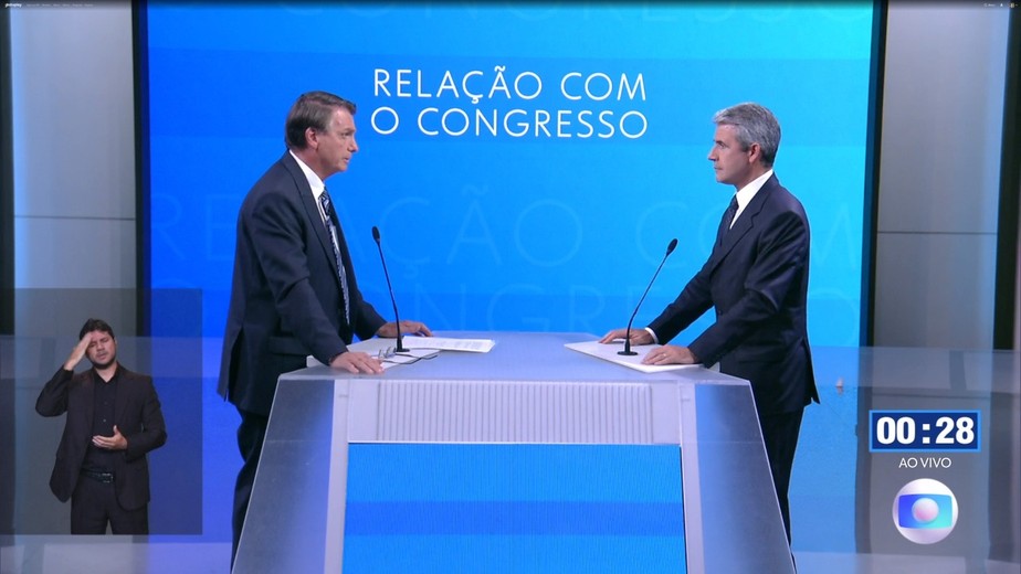 Jair Bolsonaro (PL) e Felipe D'Ávila (Novo) no debate da TV Globo