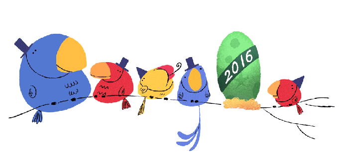 No Doodle Réveillon 2015, os pássaros coloridos aguardavam o nascimento de um novo membro da família (Foto: Divulgação)