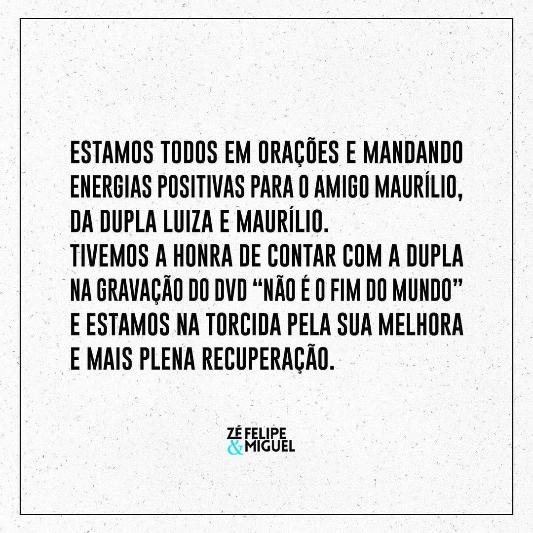 Dupla Zé Felipe e Miguel divulga comunicado sobre cantor Maurílio (Foto: Reprodução / Instagram) Dupla Zé Felipe e Miguel divulga comunicado sobre cantor Maurílio (Foto: Reprodução / Instagram)