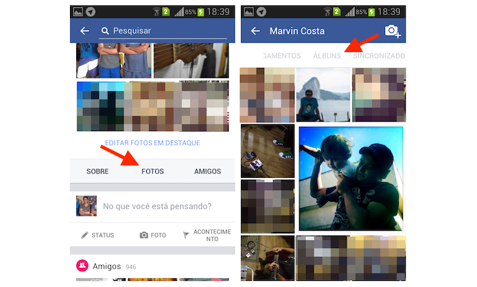 Acessando os álbuns de fotos do usuário do Facebook pelo Android (Foto: Reprodução/Marvin Costa)