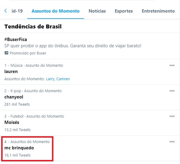 MC Brinquedo foi quarto assunto mais comentado no Twitter no Brasil (Foto: Reprodução/Twitter)