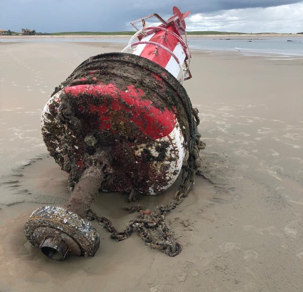 Boia marítima gigante de meia tonelada encalha no litoral cearense — Foto: Israel Alencar/SVM