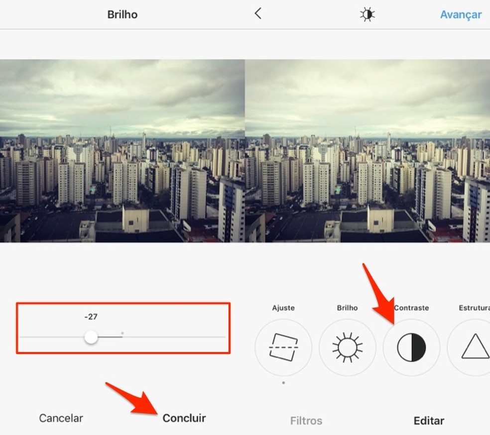 Ação para redefinir o brilho de uma imagem usando a ferramenta de edição do Instagram (Foto: Reprodução/Marvin Costa)