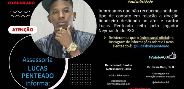 Lucas nega doação de Neymar (Foto: Reprodução/Instagram)