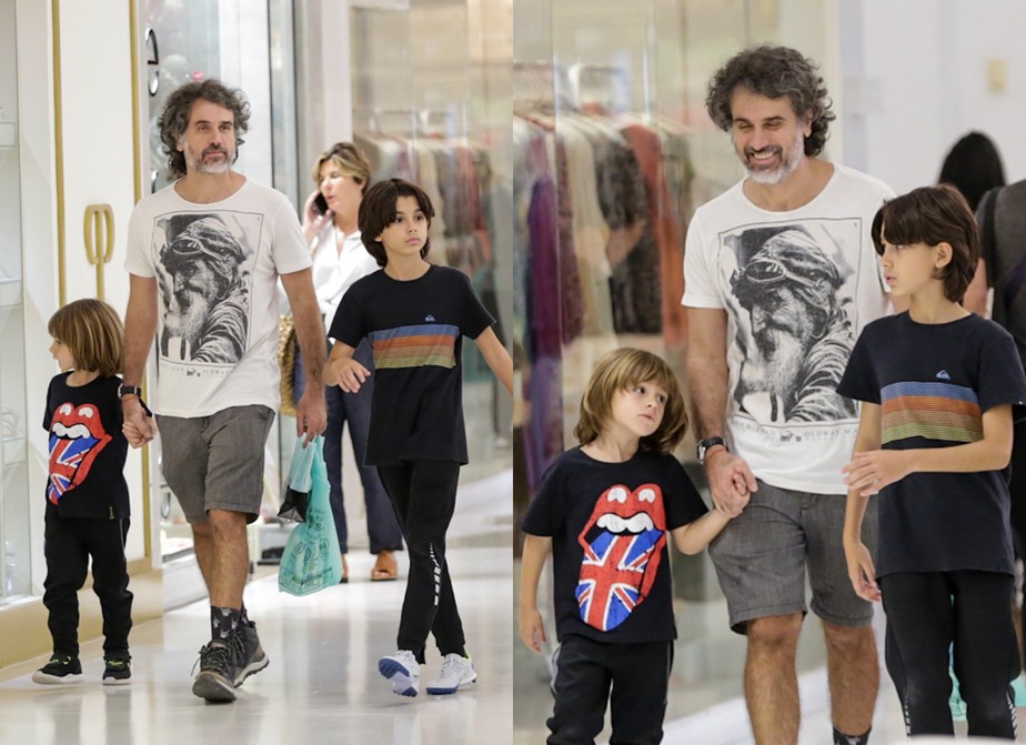 Eriberto Leão passeia com os filhos em um shopping da Zona Sul no Rio de Janeiro.