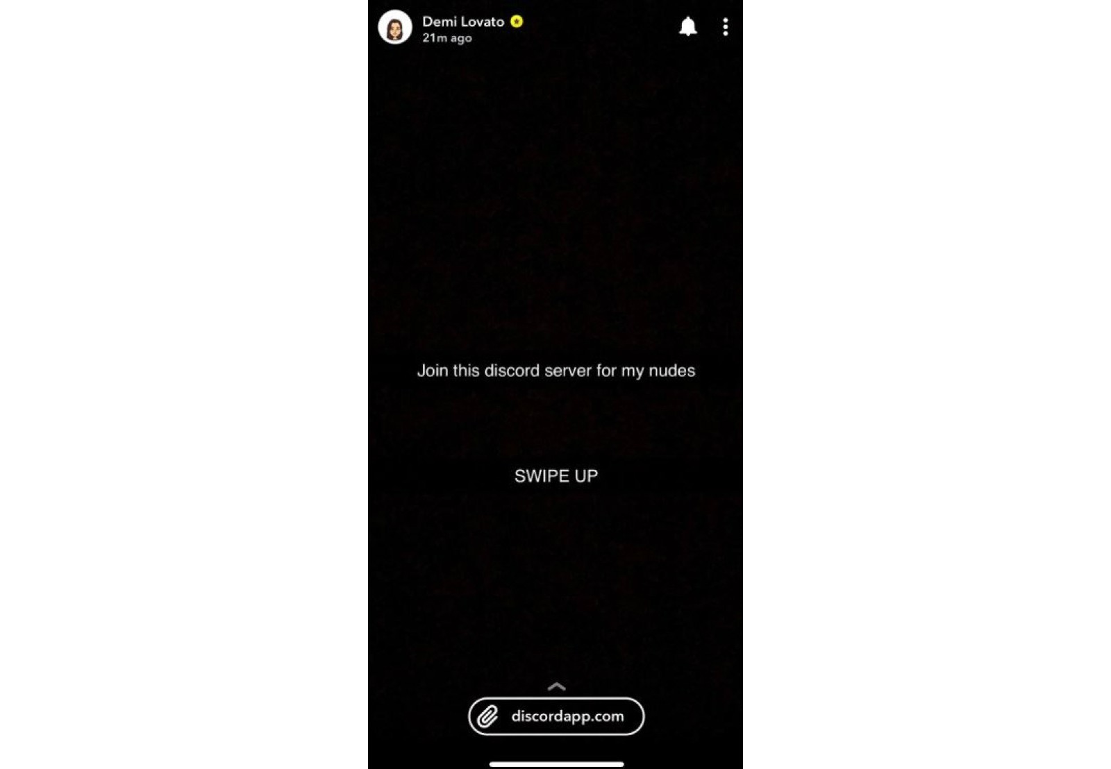 Mensagem compartilhada por hackers no Snapchat de Demi Lovato (Foto: reprodução)
