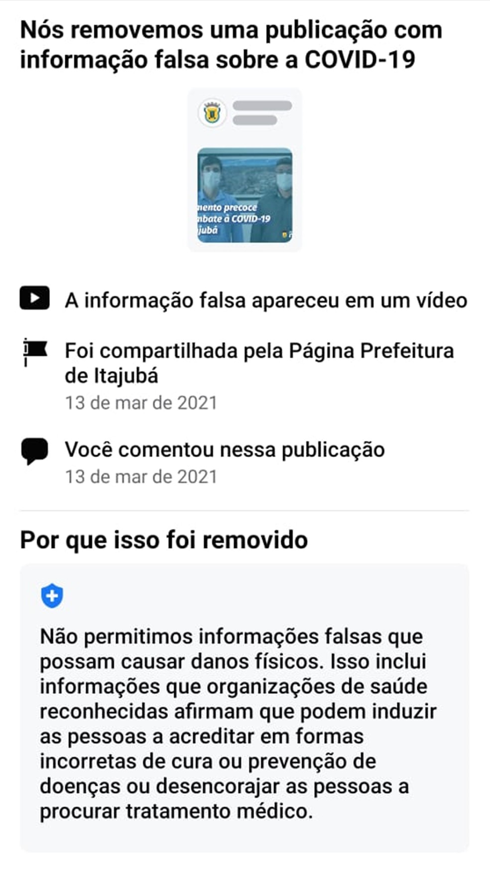 Facebook remove vídeo que anuncia medicamentos sem comprovação científica para tratamento precoce da Covid-19 em Itajubá, MG — Foto: Reprodução/Redes Sociais