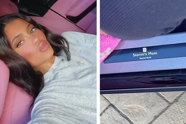 Um dos carros de Kylie Jenner tem interior rosa e placa customizada em homenagem à filha da empresária, Stormi (Foto: Reprodução / Instagram)