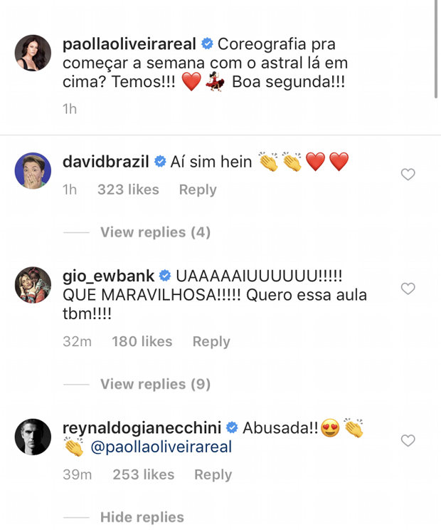 Famosos elogiam Paolla Oliveira em vídeo dançando na web (Foto: Reprodução Instagram) Famosos elogiam Paolla Oliveira em vídeo dançando na web (Foto: Reprodução Instagram)