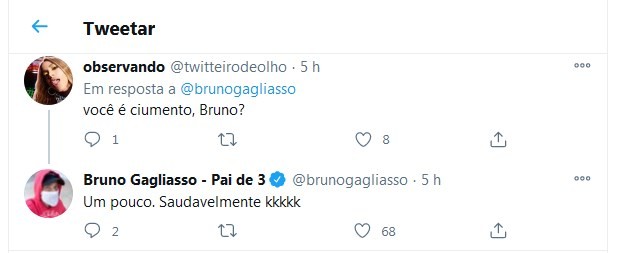 Tweets de Giovanna Ewbank e Bruno Gagliasso (Foto: Reprodução/Twitter)