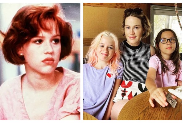 A atriz Molly Ringwald, estrela de Clube dos Cinco (1985), com as filhas gêmeas (Foto: Reprodução/Instagram)