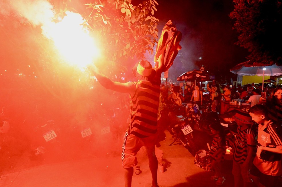 Torcida do Flamengo faz festa nas ruas do Rio de Janeiro &mdash; Foto: Andr&eacute; Dur&atilde;o